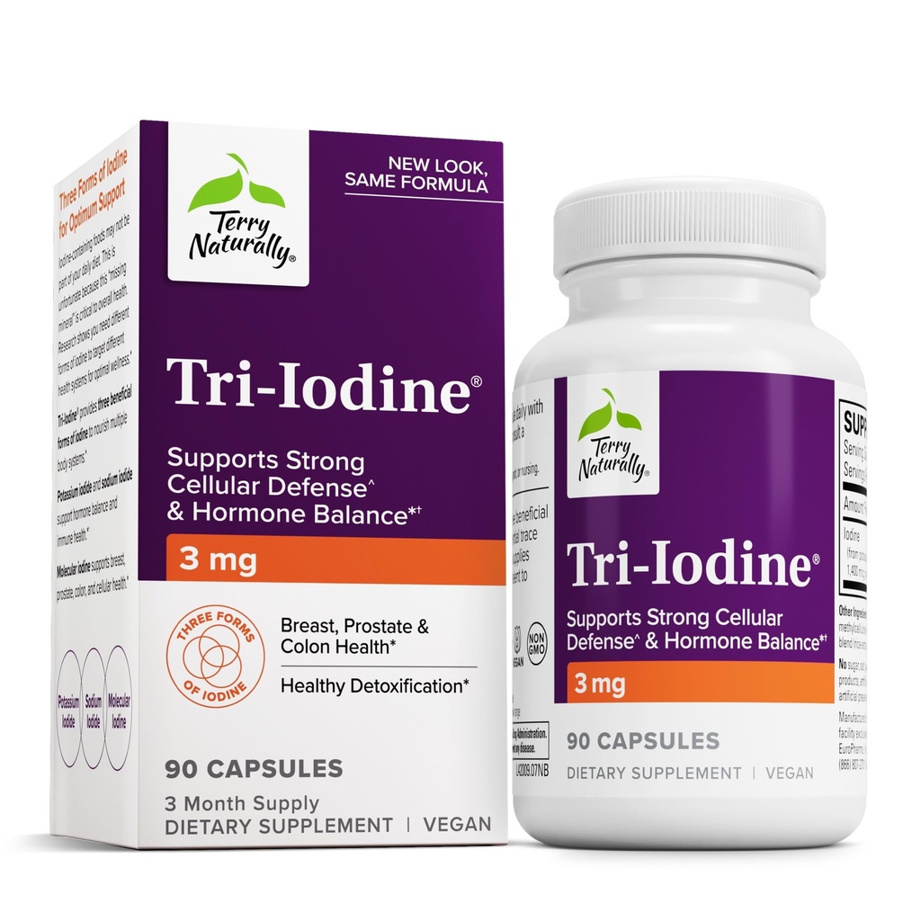 Terry naturellement Tri-Iodine - Supplément alimentaire pour le soutien de la santé du sein et de la prostate - Healthy Thyroïde Function Supplement Aid - 3 mg, 90 Capsules
