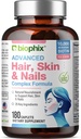 Biophix Complexe de peau et ongles de cheveux 180 Caplets avec 10 000 mcg Biotin - Multivitamine soutient les ongles forts Belles cheveux Vieillissement en santé