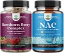 Bundel van hoge sterkte Hawthorn Berry Capsules met blad en bloem Extract 4:1 voor gezonde hart en spijsvertering en NAC supplement N-Acetyl Cysteine 600mg - Glutathion Precursor voor leverreiniging Detox