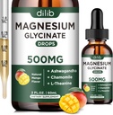 Magnesium Glycinate Supplement, Magnesium Liquid Drops met Magnesium Glycinate 500mg Ashwagandha, L - Theanine, Kamille - Ondersteuning Stress Relief, Bot, Spier, Mood Vegan Natural Mango Flavor