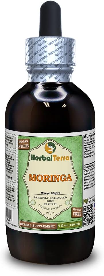 Moringa (Moringa Oleifera) Glyceriet, biologisch gedroogd bladpoeder Alcoholvrij vloeibaar extract (Grote naam: HerbalTerra, Trots Made in USA) 4 fl.oz (120 ml)