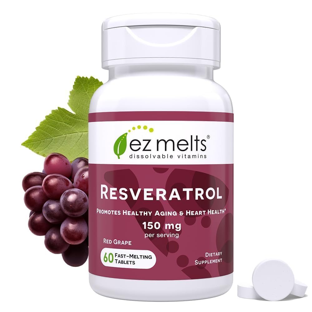 EZ Melts Dissolvable Resveratrol Supplement 150 mg, Sugar-Free, 1-maand levering - 1 Pack