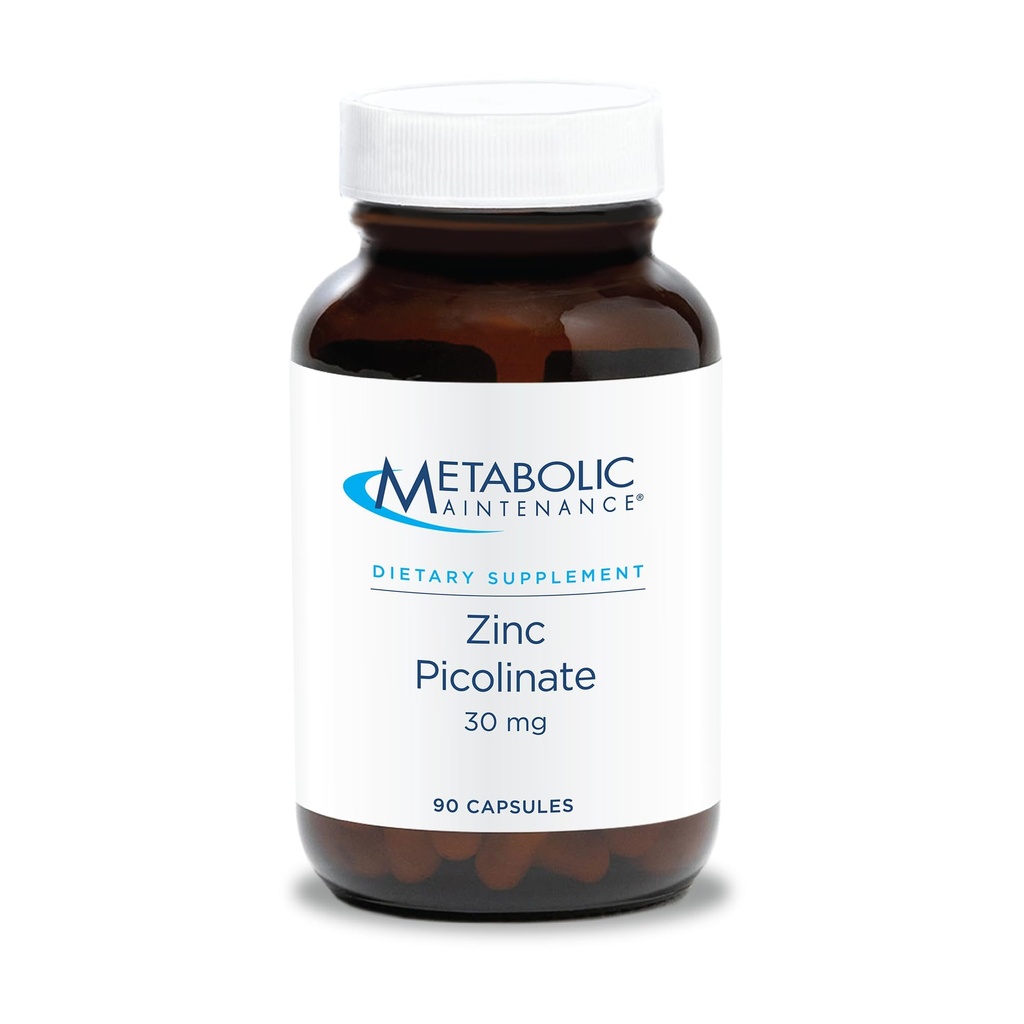 Maintenance métabolique Picolinate de zinc 30 mg - Supplément de zinc pour les hommes et les femmes avec vitamine C, Complexe de soutien minéral pur pour la santé immunitaire, 30 mg par gélule - 90 capsules