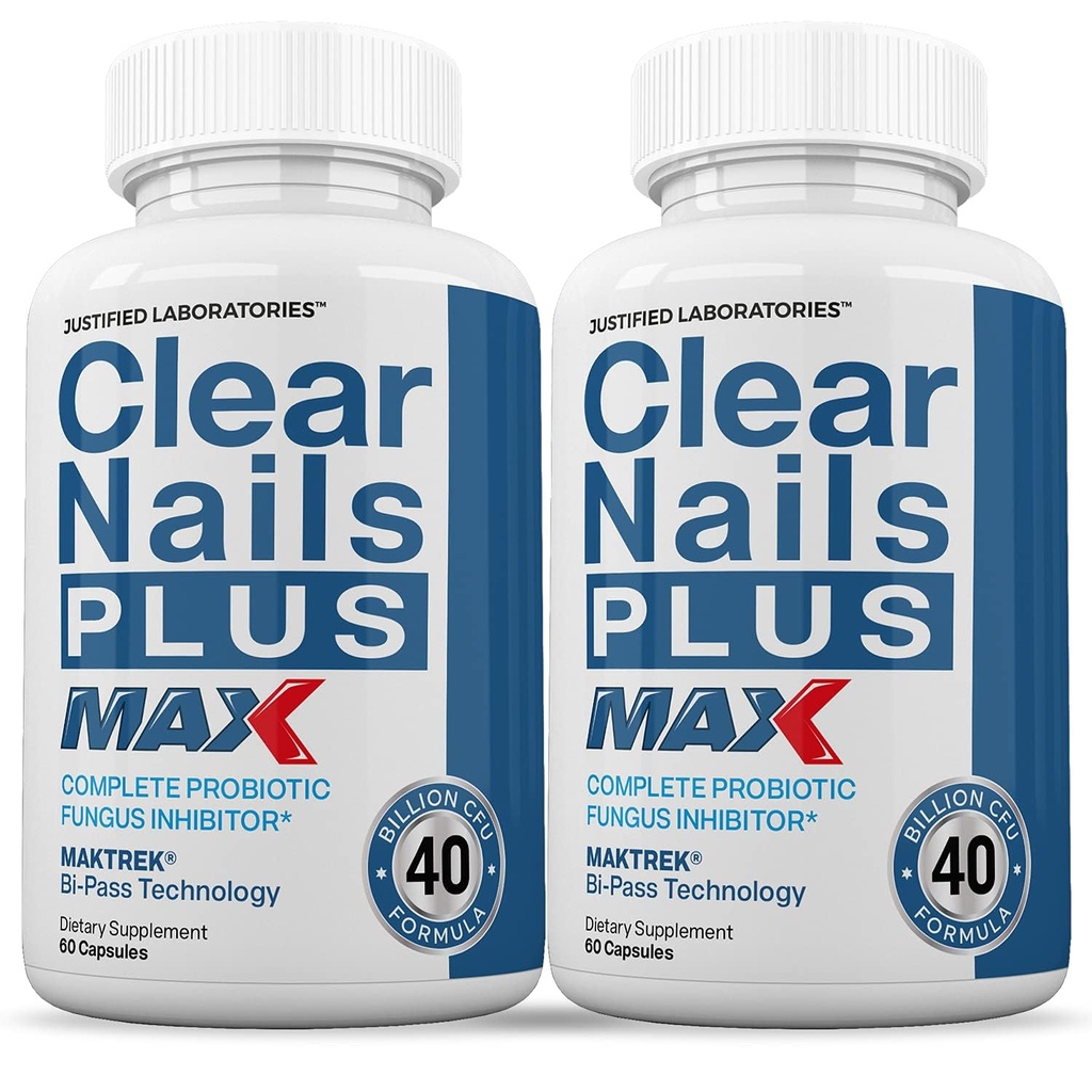Justified Laboratories (2 Pack) Clear Nails Plus Max Pillen 40 Miljard CFU Probiotic ondersteunt sterke gezonde haarhuid Nails 120 Capsules