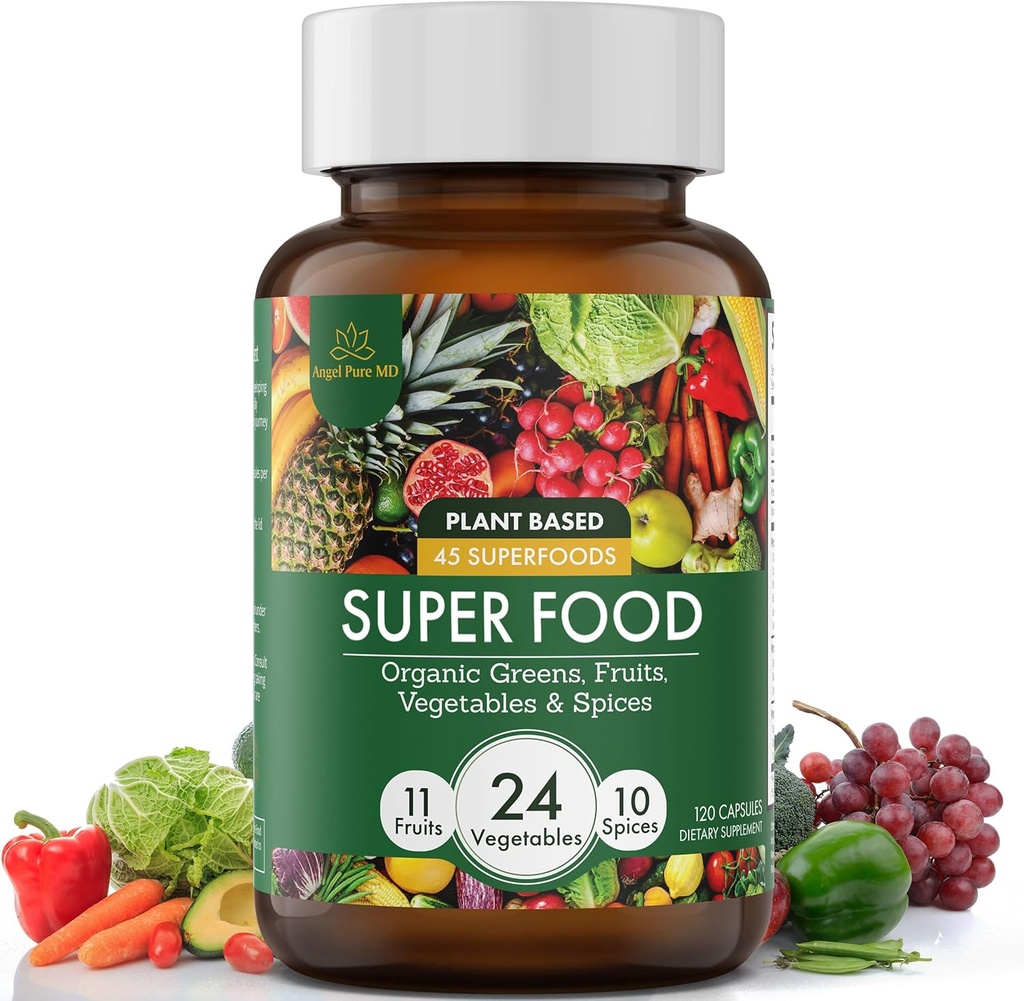 Super groen en rood Dagelijkse vruchten en groenten Supplement: USDA Biologische Superfood Greens Supplement, Cruciferige plantaardige Capsules, Plantaardige Supplementen voor Volwassenen Energie, Immuniteit, Gut Health 120ct