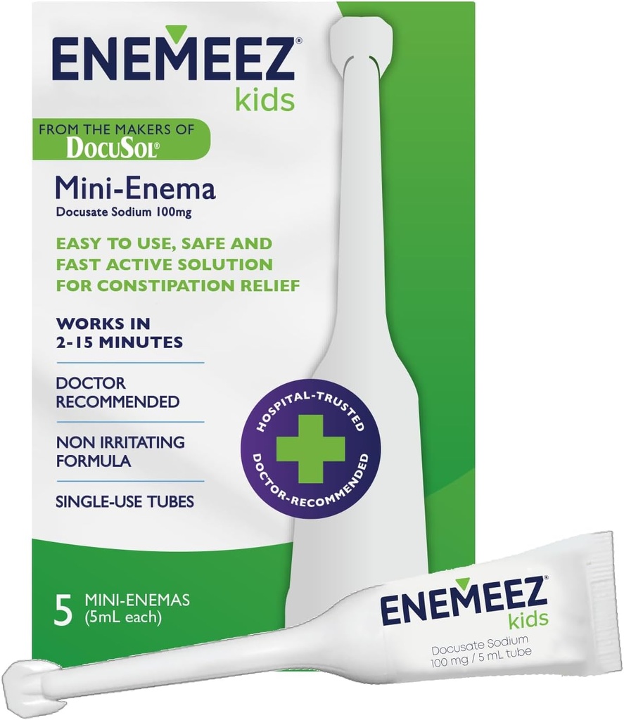 DocuSol Enemeez Kids Enema - Constipatie verlichting voor kinderen, docusaat sodium Stool Softener, Snelwerkende, 5 wegwerpbuizen voor eenmalig gebruik