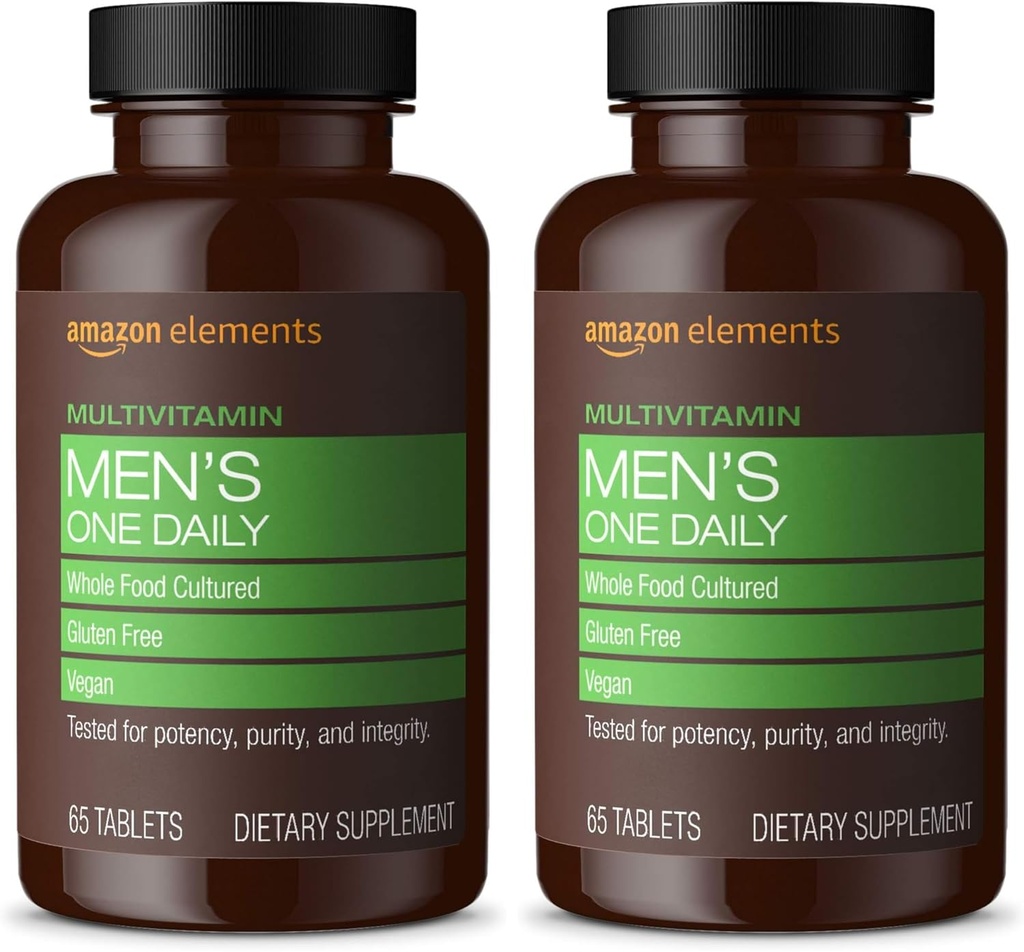 Elementen Mannen één dagelijkse multivitamine, 62% Whole Food Cultured, Vegan, 65 tabletten, 2 maanden levering (Verpakking mei Vary) (pakket van 2)