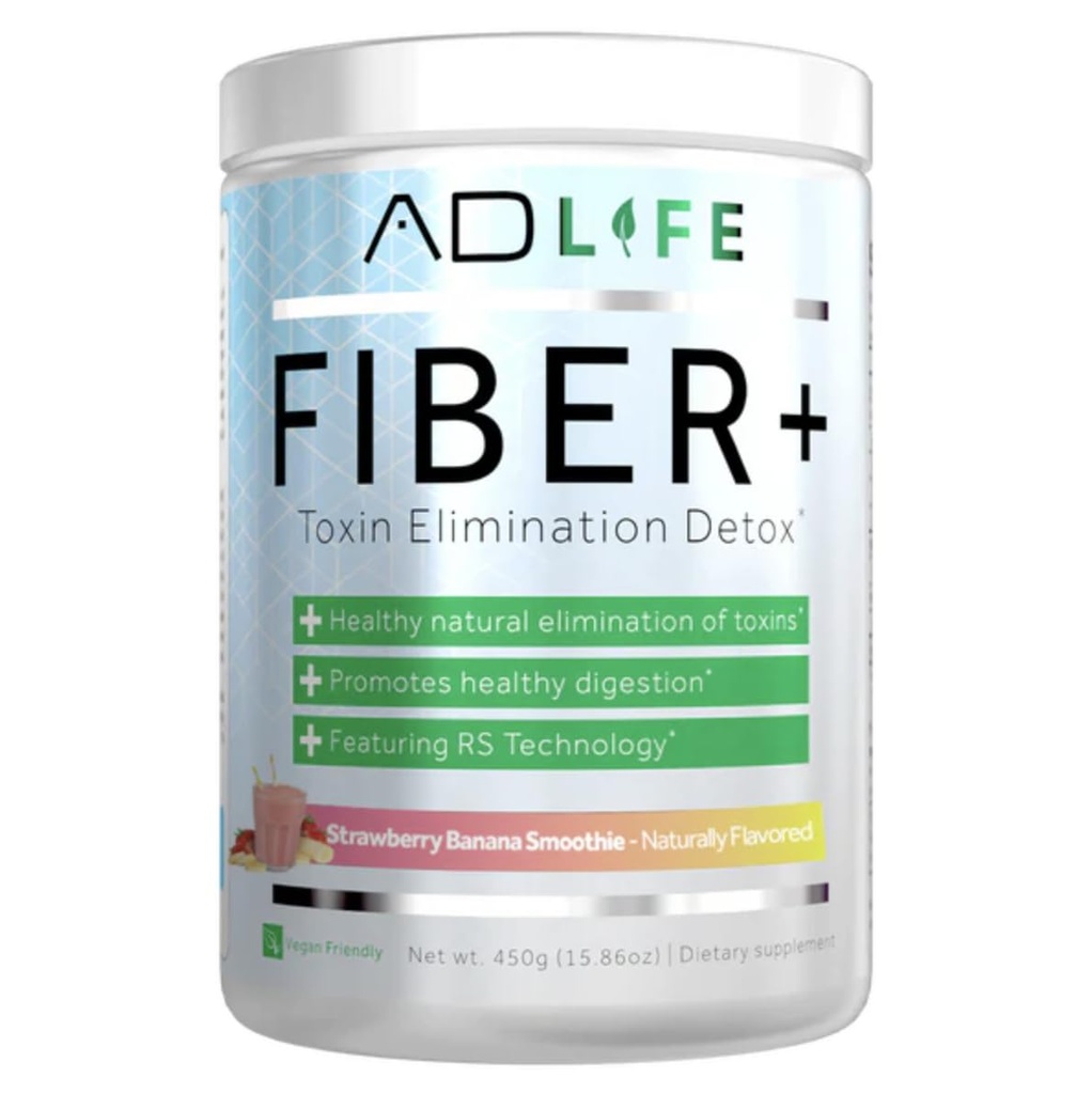 Projet AD Fiber+ Vegan Fiber Supplément poudre, soutient la santé de Gut et la régularité digestive (Banane de Strawberry, 16.4 oz)