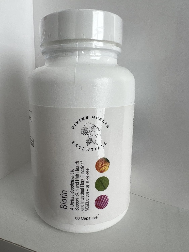 Biotine - 2000 mcg - 60 capsules soutient la santé de la peau et des cheveux. Soutient la fonction flore intestinale végétarienne et sans gluten