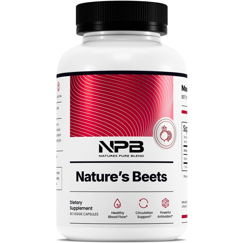 Pure Blend Capsules de poudre de betteraves biologiques – Capsules de betteraves et suppléments de betteraves pour la circulation – L Arginine – Suppléments d'oxyde nitrique – 1500MG
