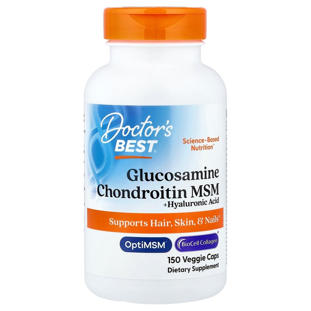 Best Glucosamine Chondroitin MSM + Hyaluronzuur met OptiMSM Met Biocell Collageen, Gezamenlijke Ondersteuning, Non-GMO, Gluten & Sojavrij, 150 Caps