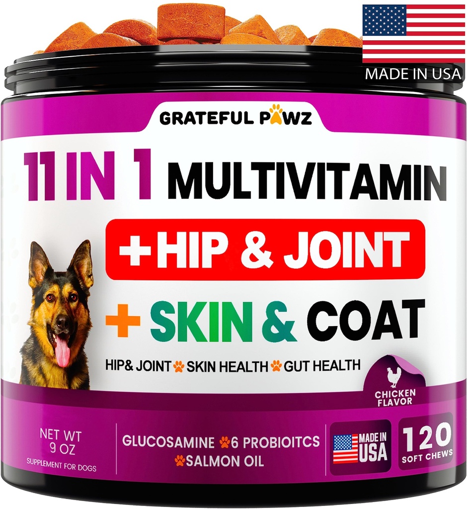 Honden Multivitamine Kauwbaar met Glucosamine - Hond Vitaminen en Supplementen, Senior & Puppy Multivitamine voor Honden - Pet Chondroitin Hip en gezamenlijke ondersteuning Gezondheid, Immune Booster, Huid, Hart, Probiotica