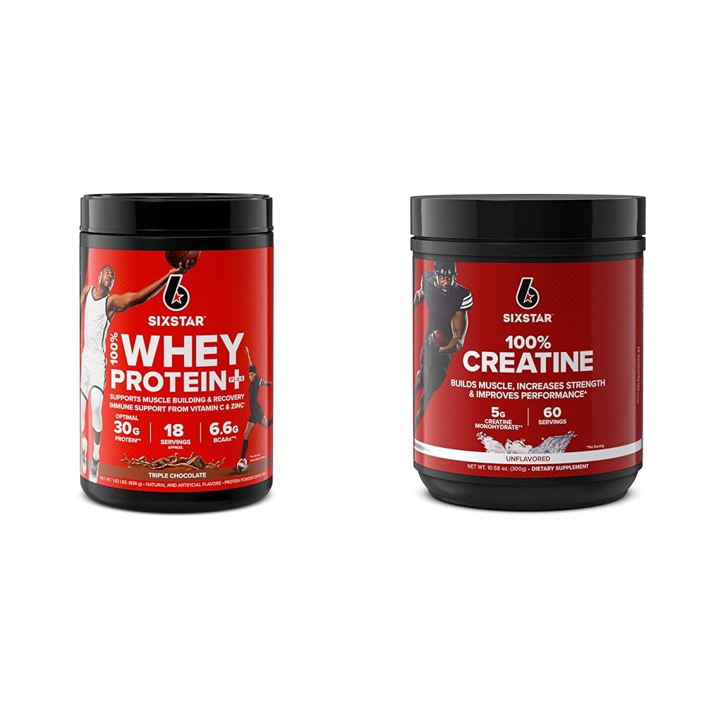 Six Star Elite Series 100% Whey Protein Plus Triple Chocolat 1,8 lb et 100% Creatine en poudre monohydratée Sans aromatisé 60 portions
