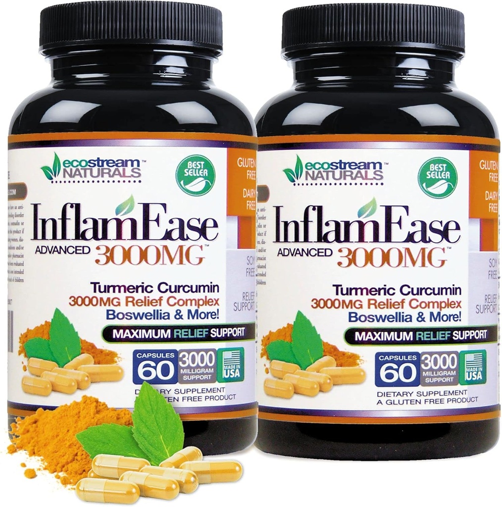 Pack of 2 - Advanced InflamEase with Turmeric, Curcumin, Enzymes and Boswellia - Vegetarian (Packaging May Vary)