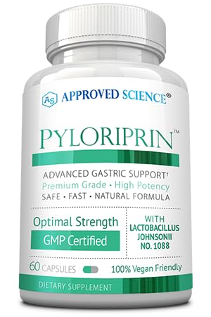 Goedgekeurde Wetenschap Pyloriprin - Geavanceerde Digestieve Ondersteuning voor een gezonde maag - Zink L-Carnosine, Probiotic, Broccoli Spruit, Deglycyrrized Licorice - 60 Capsules - One Month Supply - Vegan