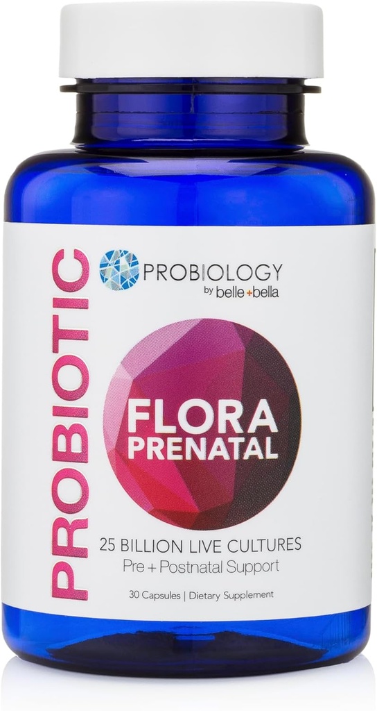 belle+bella Probiologie Flora Prenatale Capsules - Dual Action Probiotic & Prebiotic Supplement with Folic Acid for Prenatal & Postnatal Women - Non-GMO, Vegan & Gluten Free - 30 Caps
