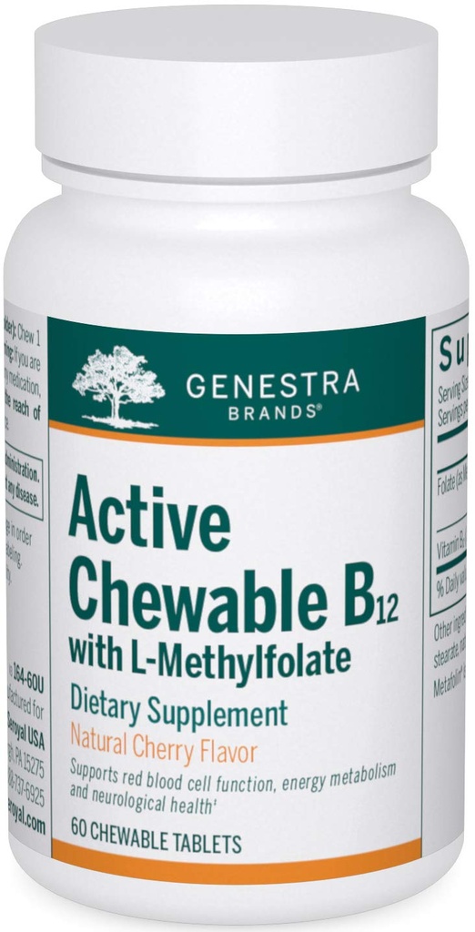 Genestra Merken Active Kauwbare B12 met L-Methylenylenylenylenylenyleen Kauwbare Vitamine B12 en Folaat Supplement 