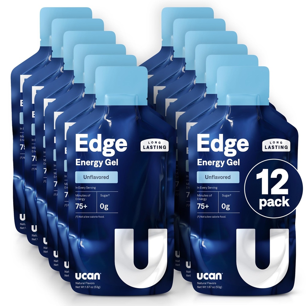 UCAN Edge Energy Gel Shots, Unflavored (12, 2 Ounce Packets) for Running, Training, Workouts, Fitness, Fitness, Crossfit, Sugar-Free, Vegan, & Keto Friendly Energy