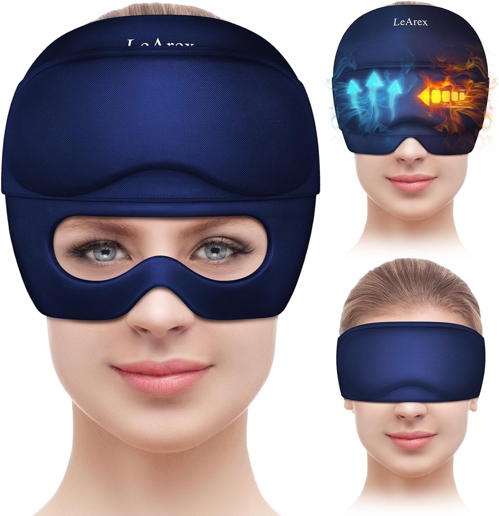 Casquette de soulagement de la migraine avec masque pour les yeux gel, casquette de soulagement des maux de tête Chapeau de traitement de la tête de glace chaud et froid, casquette de gel de la migraine pour les yeux mal de tête sinus et stress de tension (bleu)
