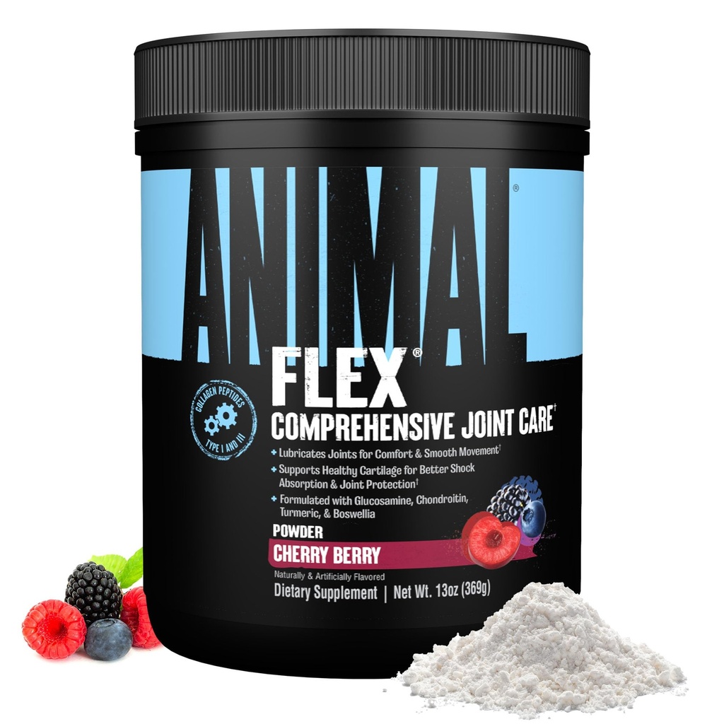 Animal Flex Powder - Joint Support Supplement voor pijnverlichting, Reparatie en het herstellen van spieren met kurkuma, Glucosamine, Chondroitin, MSM, Collagen en Boswellia, Grote Proeverij Cherry smaak, 30 Scoops