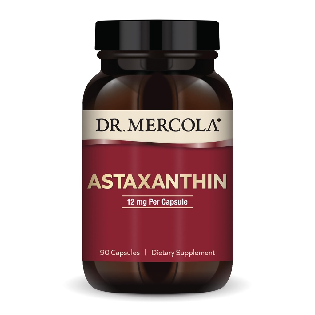 Dr. Mercola Organic Astaxanthine - 12 mg Astaxanthine - Krachtige Antioxidant Support - Organic Microalgen Extract - Non-GMO, Glutenvrije & Sojavrije - 90 Capsules (90 porties)