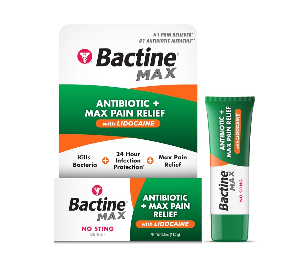 Bactine MAX Antibiotica + Pijn Relieving Zalf - Antibiotische Zalf met Lidocaïne - Pijn + Itch Relief voor kleine sneeën & Scrapes & Burns - Lidocaine Numbing Cream - 0,5oz