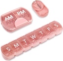 3 Pack (Semaine et jour), 2 fois par jour (AM/PM) + Organisateur de pilules de 7 jours + Découpeur de pilules, planificateur de vitamines, ensemble de boîtes à pilules de grande capacité, étui de pilules de voyage pour les vitamines/huiles de poisson/compléments, rose