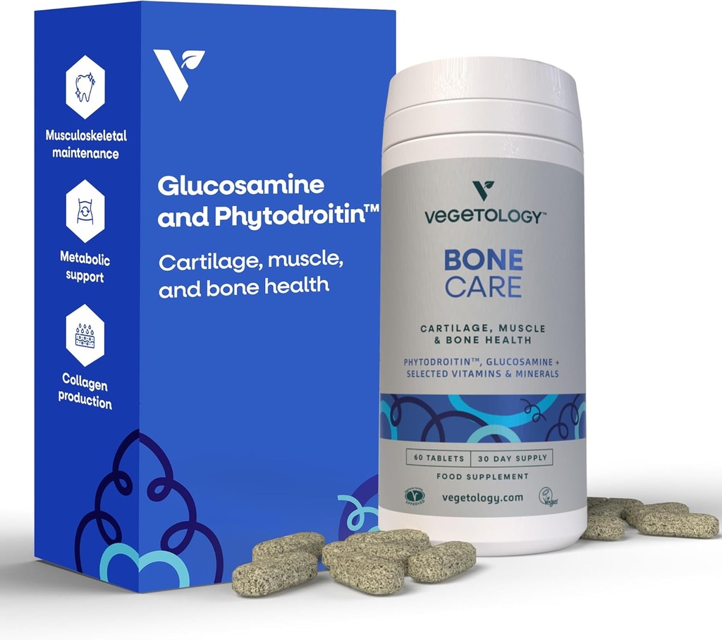 Suppléments santé osseux - Phytodroïtine, Glucosamine, Vitamine D3 K2 et supplément calcium – Cartilage, complément musculaire et soutien articulaire – Force osseuse végane (60 comte)