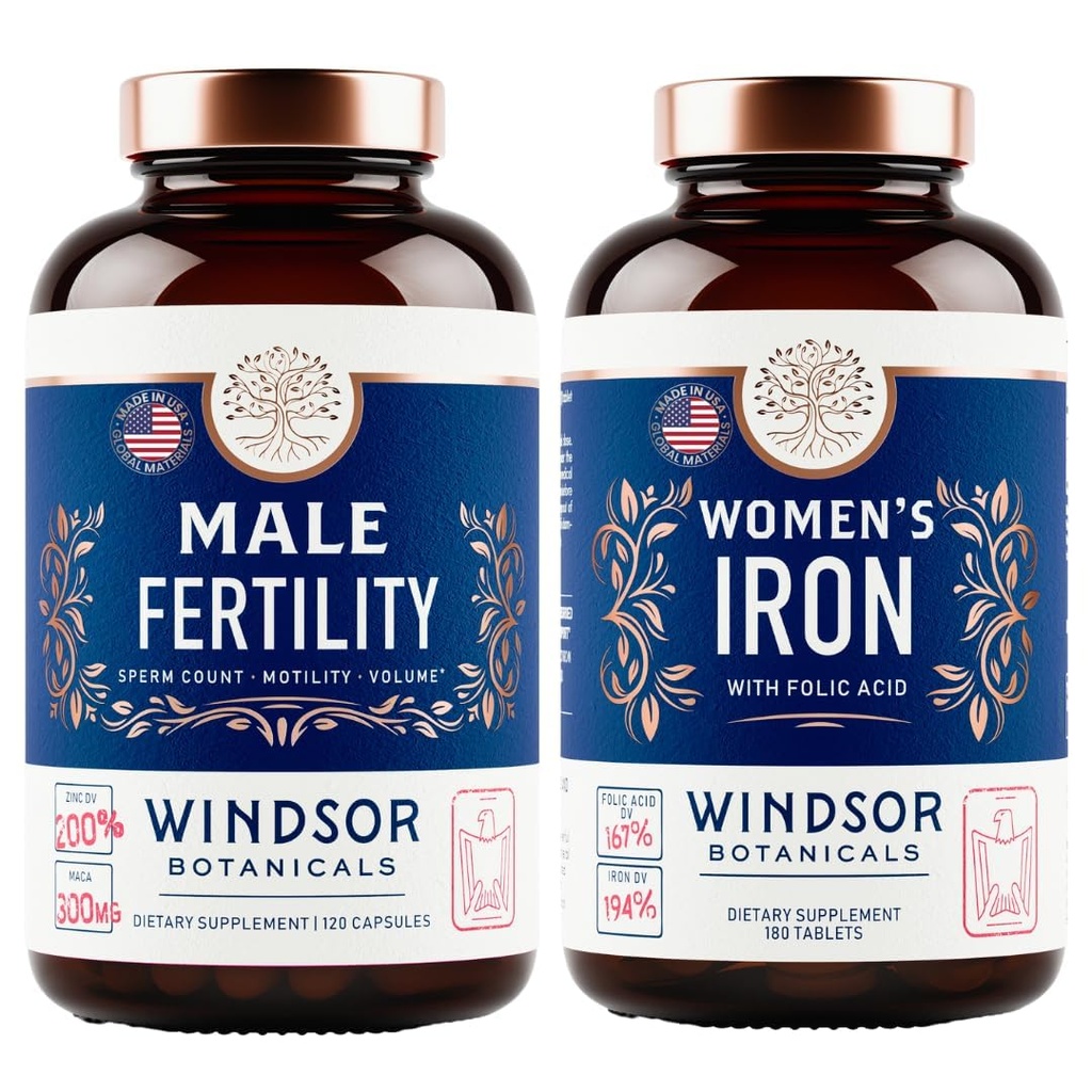 BOTANICAUX DE WINDSOR Supplément de fertilité masculine et pilules de fer avec acide folique - fertilité et ensemble prénatal