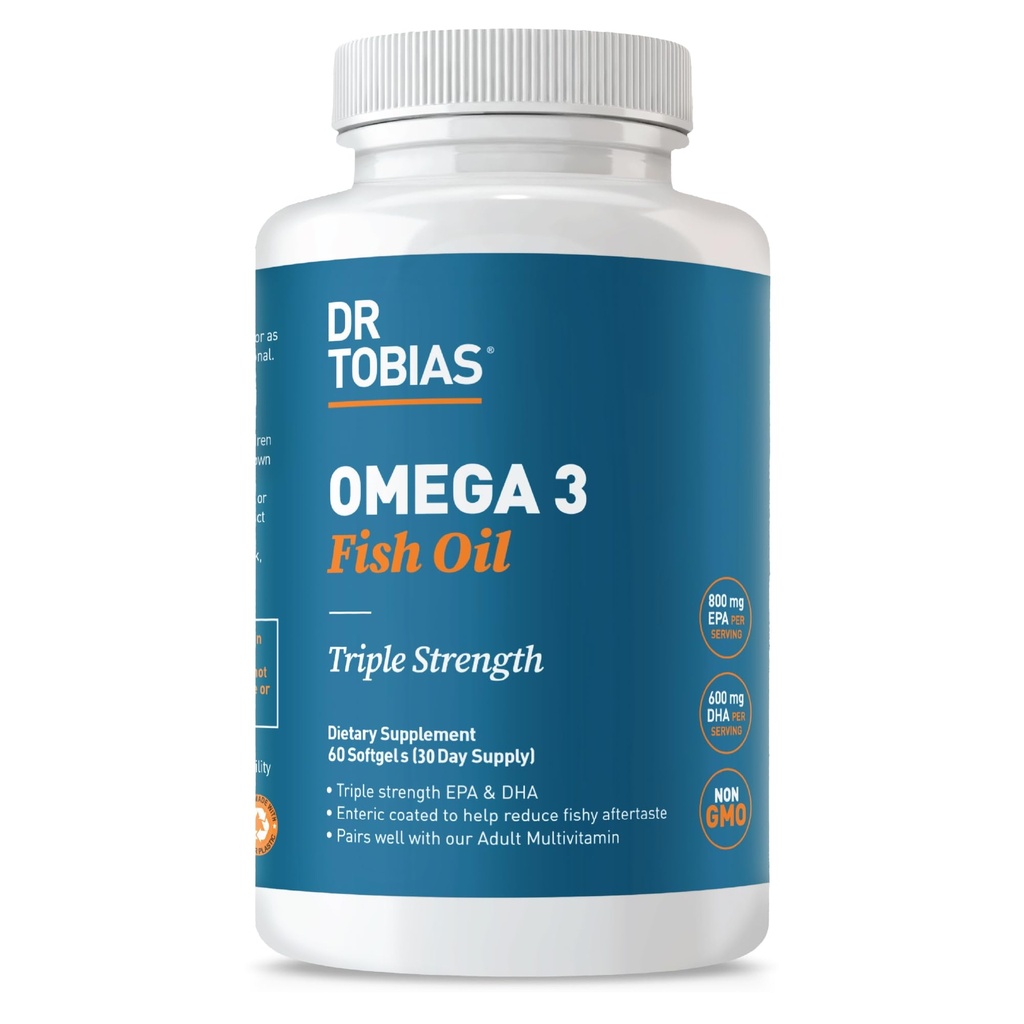 Dr. Tobias Omega 3 Visolie, 2000mg Triple Strength met 800mg EPA 600mg DHA Per Serving, Visolie Omega 3 Supplementen voor Hart, Hersenen & Immune Ondersteuning, 60 Softgels, 30 Servers