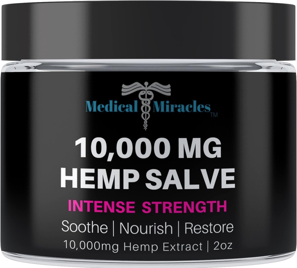 Medical Miracles Hemp Salve Intense Strength 10.000 MG. Ideaal voor HIPS, gewrichten, nek, rug, ellebogen, vingers, handen en knieën. 100% Natural - Trots Made in USA