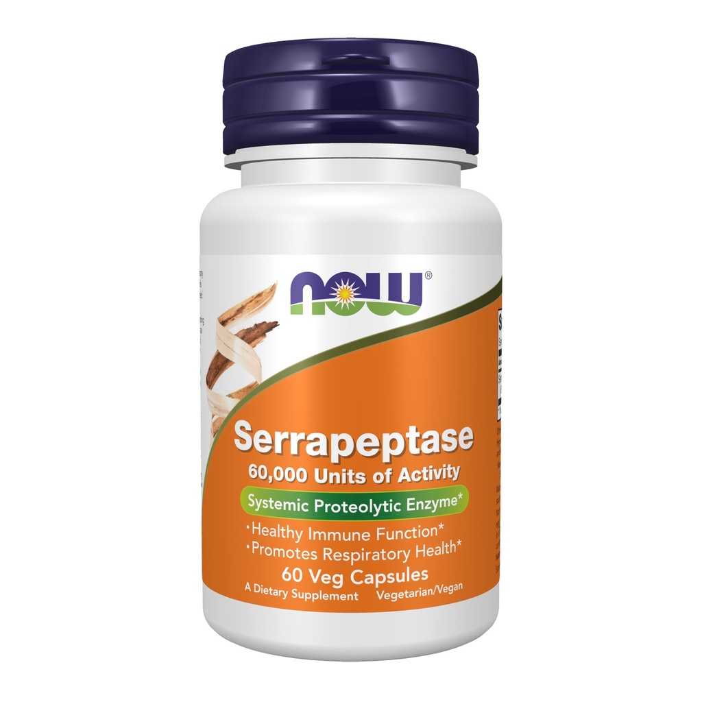 MAINTENANT Aliments suppléments, Serrapeptase 60 000 unités d'activité, favorise la santé respiratoire et la fonction immunitaire*, 60 gélules
