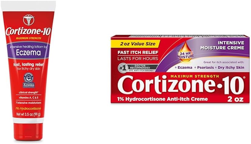 Cortizone 10 Maximale sterkte Intensive Healing Lotion voor eczeem, 1% Hydrocortison, 3,5 oz. & Maximale sterkte Intensive Moisture Anti-Itch Cream, 1% Hydrocortison, 2 oz.