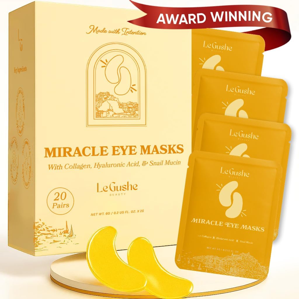 LE GUSHE Gold Under Eye Patches for Puffy Eyes and Dark Cirkels (20 Pairs) - Hydrating Collages Under Eye Maskers met Snail Mucin - Soothing Puffy Eyes Treatment for Women & Men - Bruidsmeisje Gifts