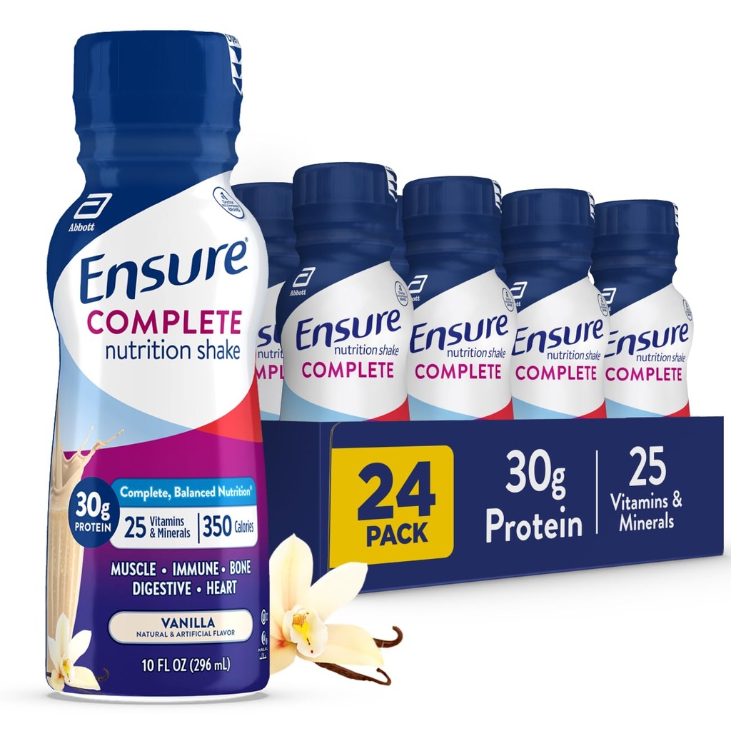 Ensure COMPLETE Vanilla Nutrition Shake, Complete, Balanced Meal Replacement, Ready To Drink, 30g Protein, 25 Vitamins & Minerals, 10 fl oz—24 Pack
