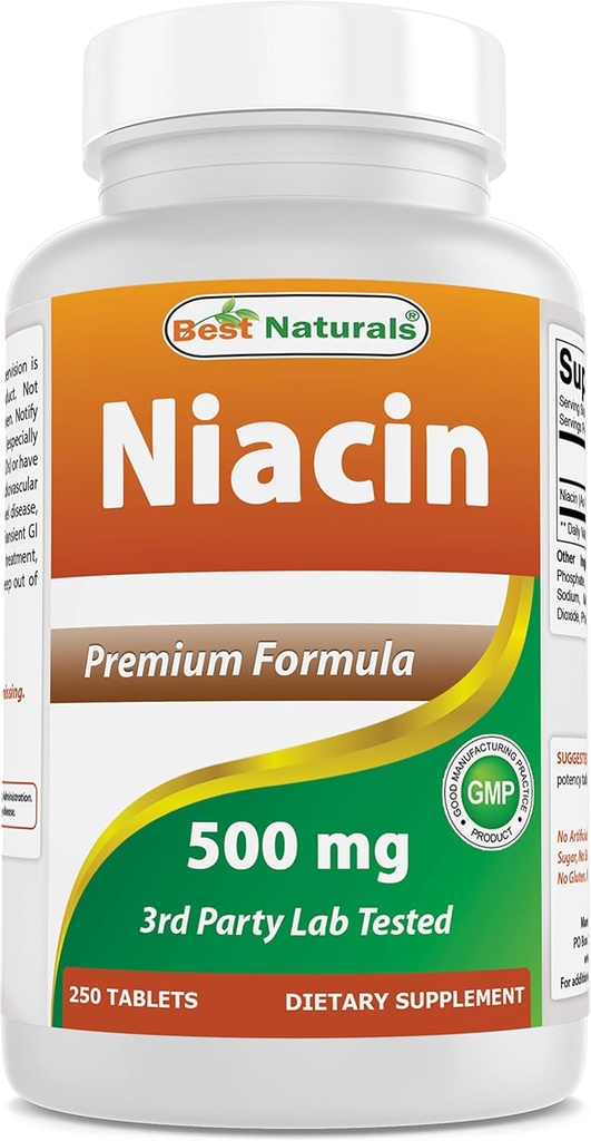 Best Naturals Niacin 500mg 250 tabletten met flushing - ook wel vitamine B3 (250 telling (verpakking van 1) genoemd)