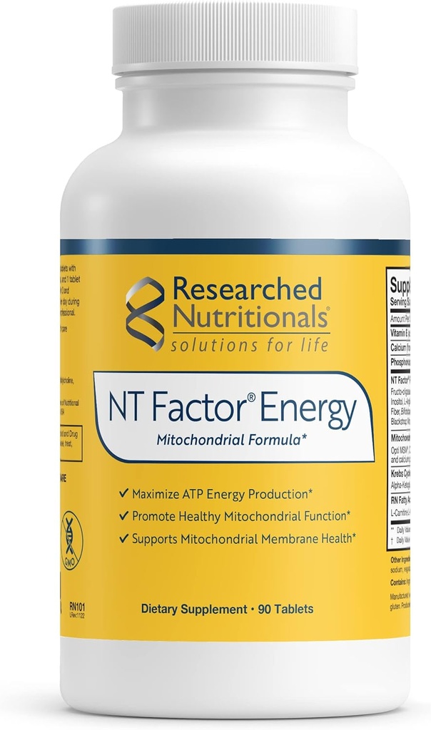 Recherche en nutrition NT Facteur énergie - Formule Mitochondriale avancée pour promouvoir la santé cellulaire, la production d'ATP, l'énergie et la santé du cerveau (90 comprimés)