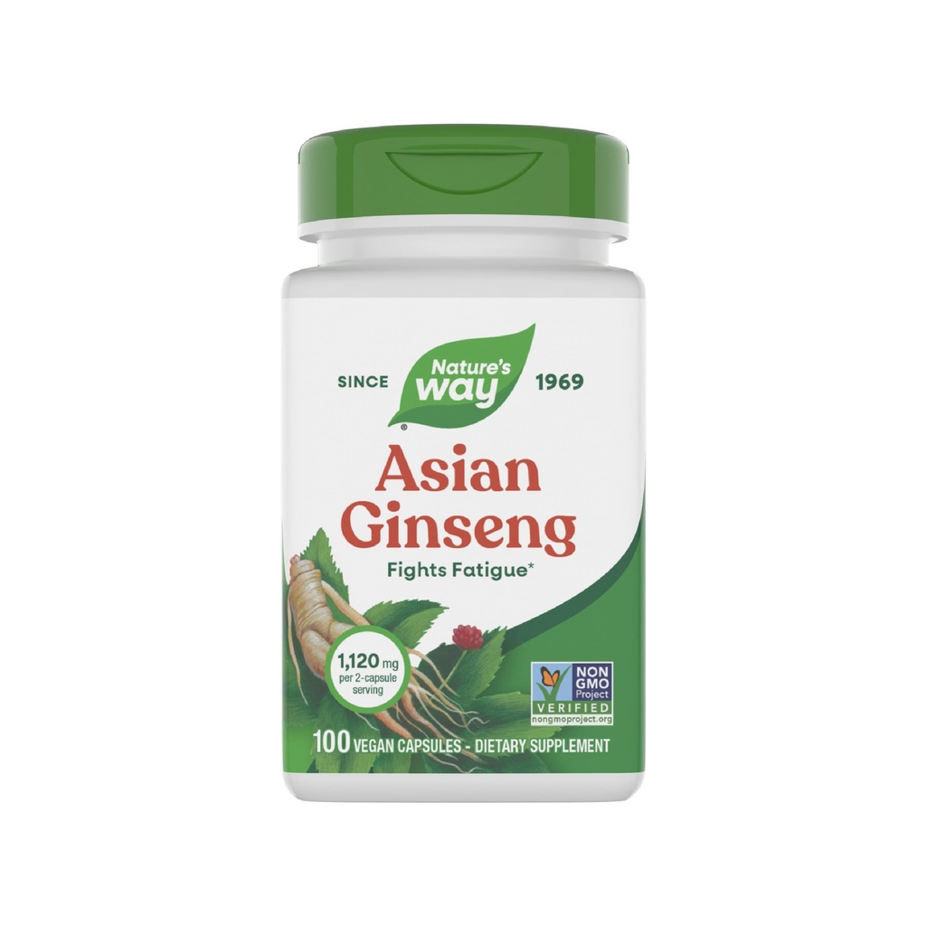 Nature's Way Asian Ginseng, Fights Fatigue*, 1.120mg Per 2-capsule Serving, Non-GMO Project Verified, Vegan, 100 Capsules (Packaging May Vary)