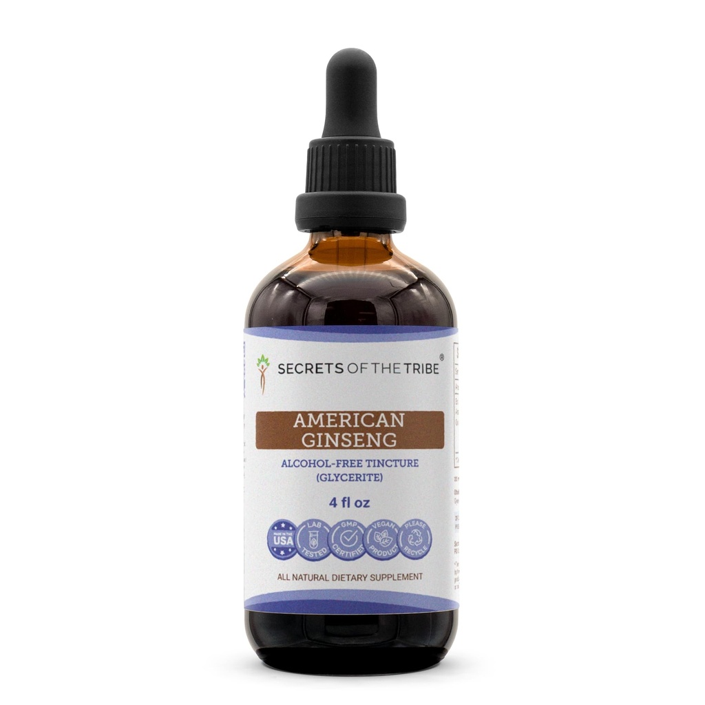 Geheimen van de stam American Ginseng Tinctuur Alcoholvrije Extract, Farm Gegroeide Amerikaanse Ginseng (Panax Quinquefolius) Gedroogde Wortel Tinctuur Supplement (4 FL OZ)
