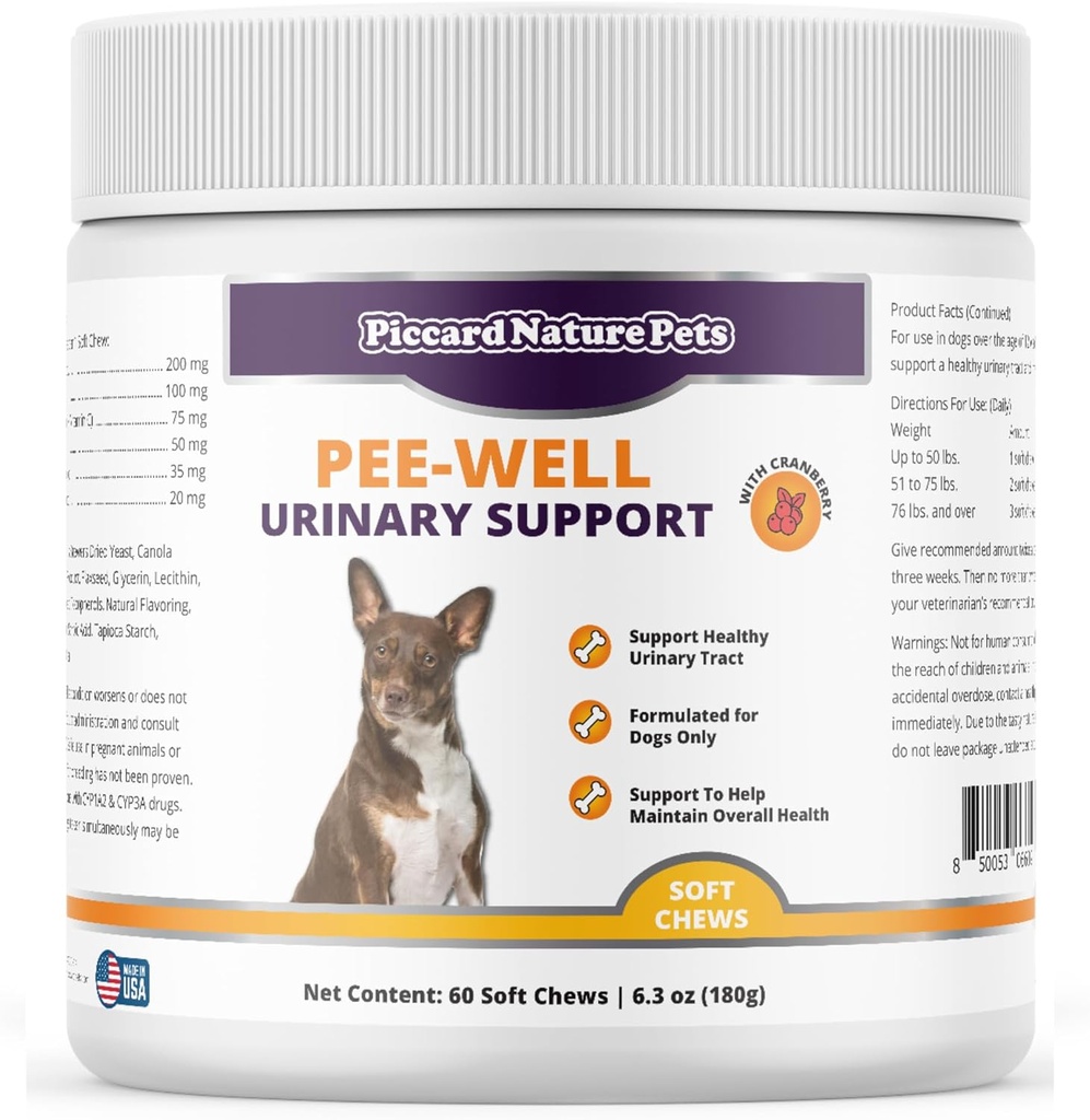 Urinaire de Pee-Well et soutien de la vésicule Mâches avec canneberge, favorise la santé du trac urinaire pour les chiens, aide à maintenir la santé globale, 60 Chews doux