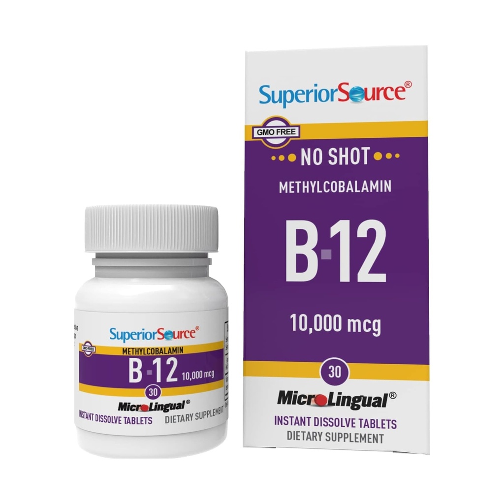 Superieure bron geen schot Methylcobalamine B-12 10000 mcg - vitamine B-12 ter ondersteuning van energieproductie, hersengezondheid en algehele wellness - sublinguale tabletten voor snelle absorptie - 30 oplossende tabletten