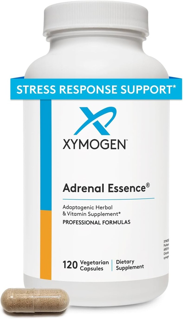 XYMOGEN Adrenal Essence - Adrenal Support with Adaptogenic Herbs (Cordyceps, Rhodiola Extract, Ginseng) + B Vitamines - Helpt bij het ondersteunen van gezonde energieniveaus en gezonde immuunfunctie (120 capsules)