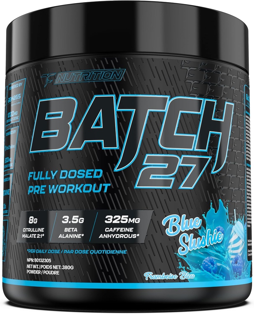 TC Nutrition Lot 27 Poudre de pré-entraînement - 8g Citrulline, 3,5g Beta Alanine, 2,5g Betaine, 325mg Caféine.