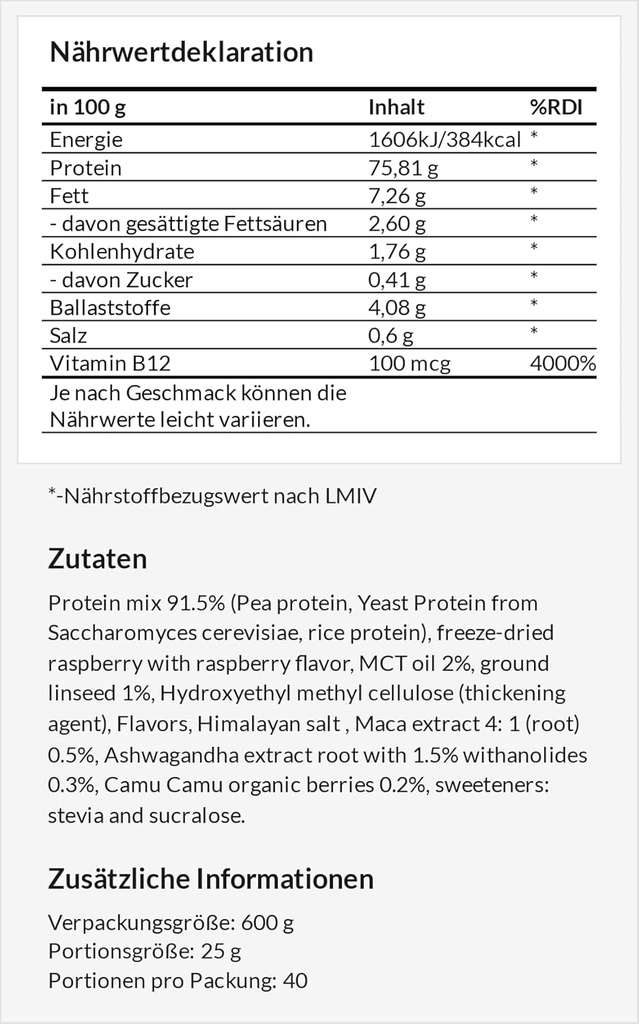 APOLLO'S Hegemony Vegan Protein 600g: Plant-Based Proteïne met Pea, Rijst en Gist - Rijk aan aminozuren - 24 Servers - Veganistisch en Suikervrij Supplement - Witte Chocolade met Raspberry Flavour