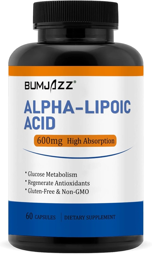 Alpha acide lipoïque 600mg, aide à soutenir le métabolisme du glucose et les antioxydants régénérés non-OGM - sans gluten - sans soja - 60 Compte