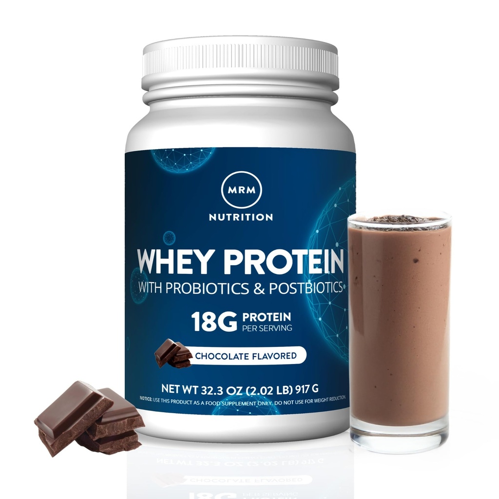 MRM Nutrition Protéines de lactosérum Chocolat aromatisé18g Protéines avec 2 milliards de probiotiques + enzymes digestives + BCAAs