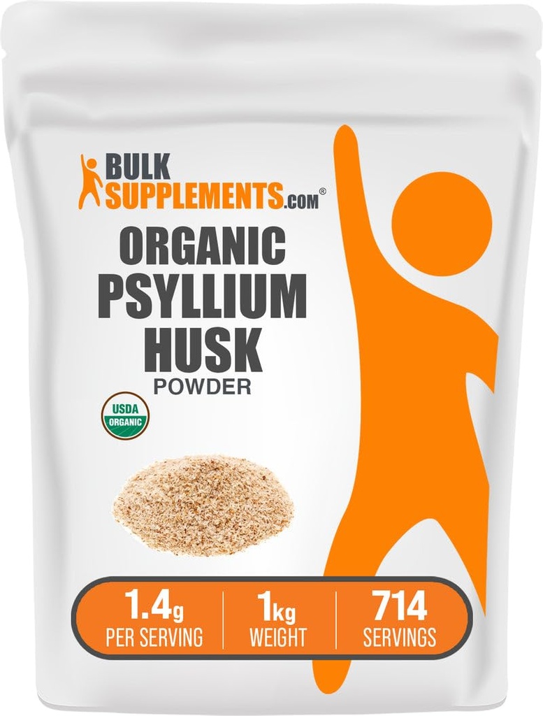 BulkSupplements.com Biologische Psyllium Husk Powder - Psyllium Husk Powder for Baking, Fiber Supplement - Glutenvrij, 1,4g per portie, 1kg (2,2 lbs) (Pack of 1)