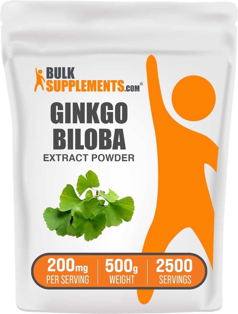 BulkSupplements.com Ginkgo Biloba Extract Powder - from Ginkgo Biloba Leaf, Antioxidant Source, Herbal Supplement - Glutenvrij, 200mg per portie, 500g (1.1 lbs) (Pack of 1)