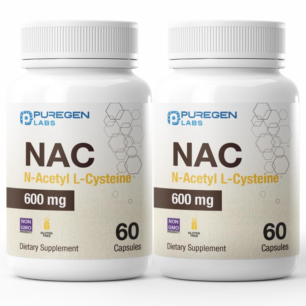 Purigen Labs N-Acetyl-L-Cysteine (NAC) 600mg, Ondersteunt Immune, Respiratoire, Lever Gezondheid, NAC 600 mg, Krachtige antioxidant Ondersteuning, Free-radicals, Gemakkelijk te absorberen - Totaal 120 Veggie Capsules