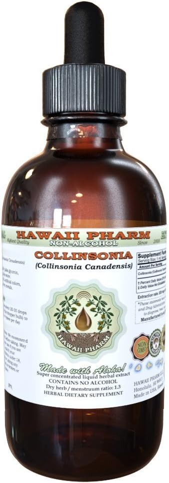 Collinsonia Alcoholvrije Liquid Extract, Collinsonia (Collinsonia Canadensis) Gedroogde Wortel Glyceriet Hawaii Pharm Natural Kruidensupplement 4 oz